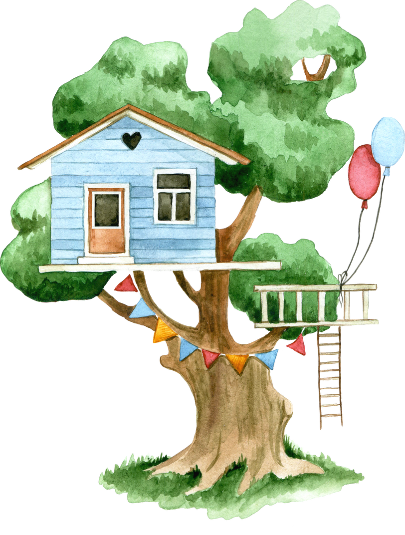 cute children's treehouse. watercolor illustration in cartoon style clipart treehouse